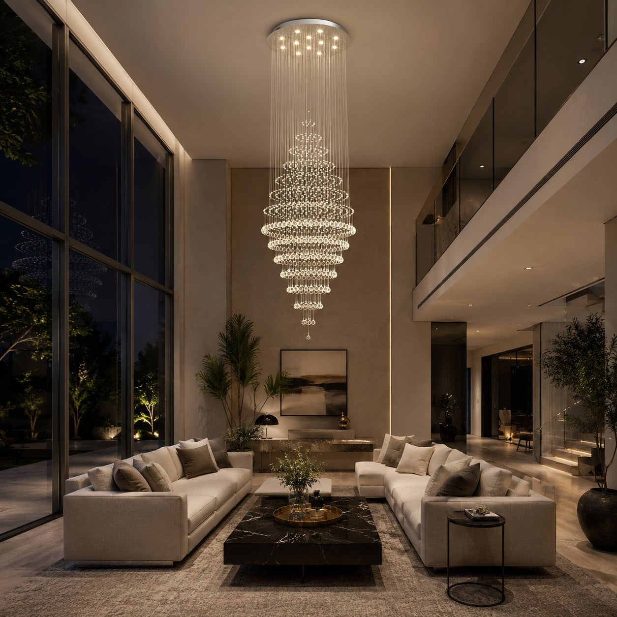 Modern Spiral Chandelier Hanging Fixture Adjustable Chrome Base K9 Crystal LED