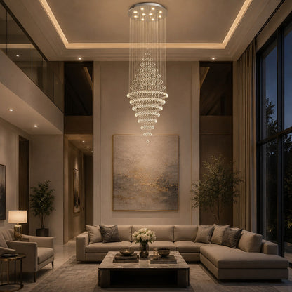 Modern Spiral Chandelier Hanging Fixture Adjustable Chrome Base K9 Crystal LED