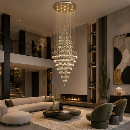Modern Spiral Chandelier Hanging Fixture Adjustable Chrome Base K9 Crystal LED
