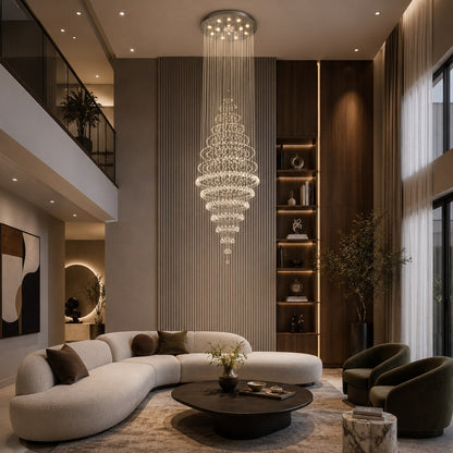 Modern Spiral Chandelier Hanging Fixture Adjustable Chrome Base K9 Crystal LED