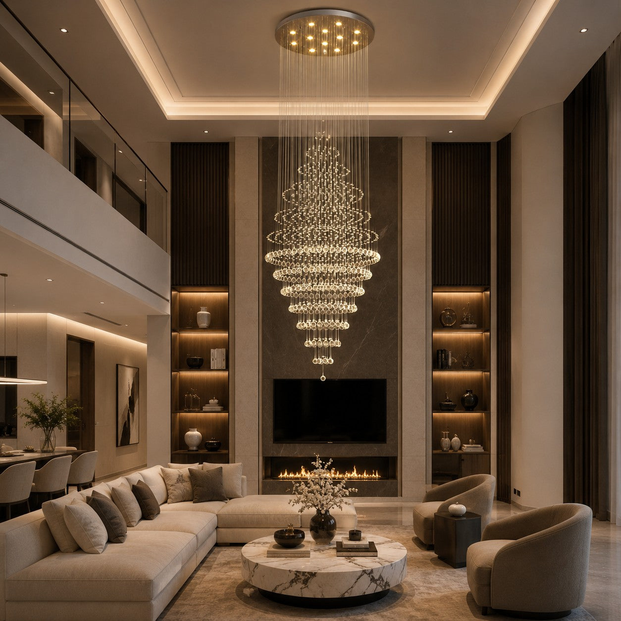 Modern Spiral Chandelier Hanging Fixture Adjustable Chrome Base K9 Crystal LED