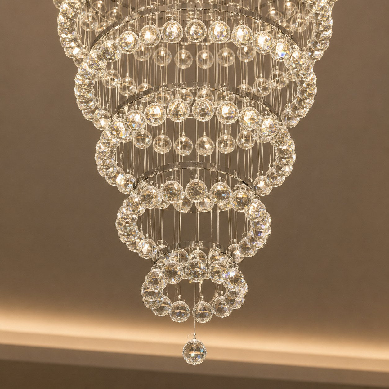 Modern Spiral Chandelier Hanging Fixture Adjustable Chrome Base K9 Crystal LED