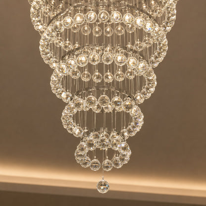 Modern Spiral Chandelier Hanging Fixture Adjustable Chrome Base K9 Crystal LED