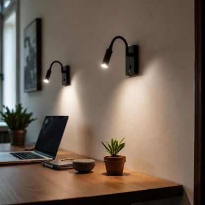 Industrial Wall Light Adjustable Gooseneck Aluminum Integrated LED 3000K Task Illumination