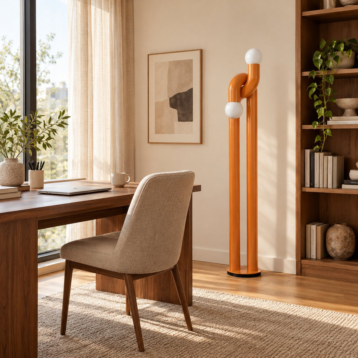 Modern Floor Lamp with Adjustable Height Metal Base for LED Bulbs in Living Room