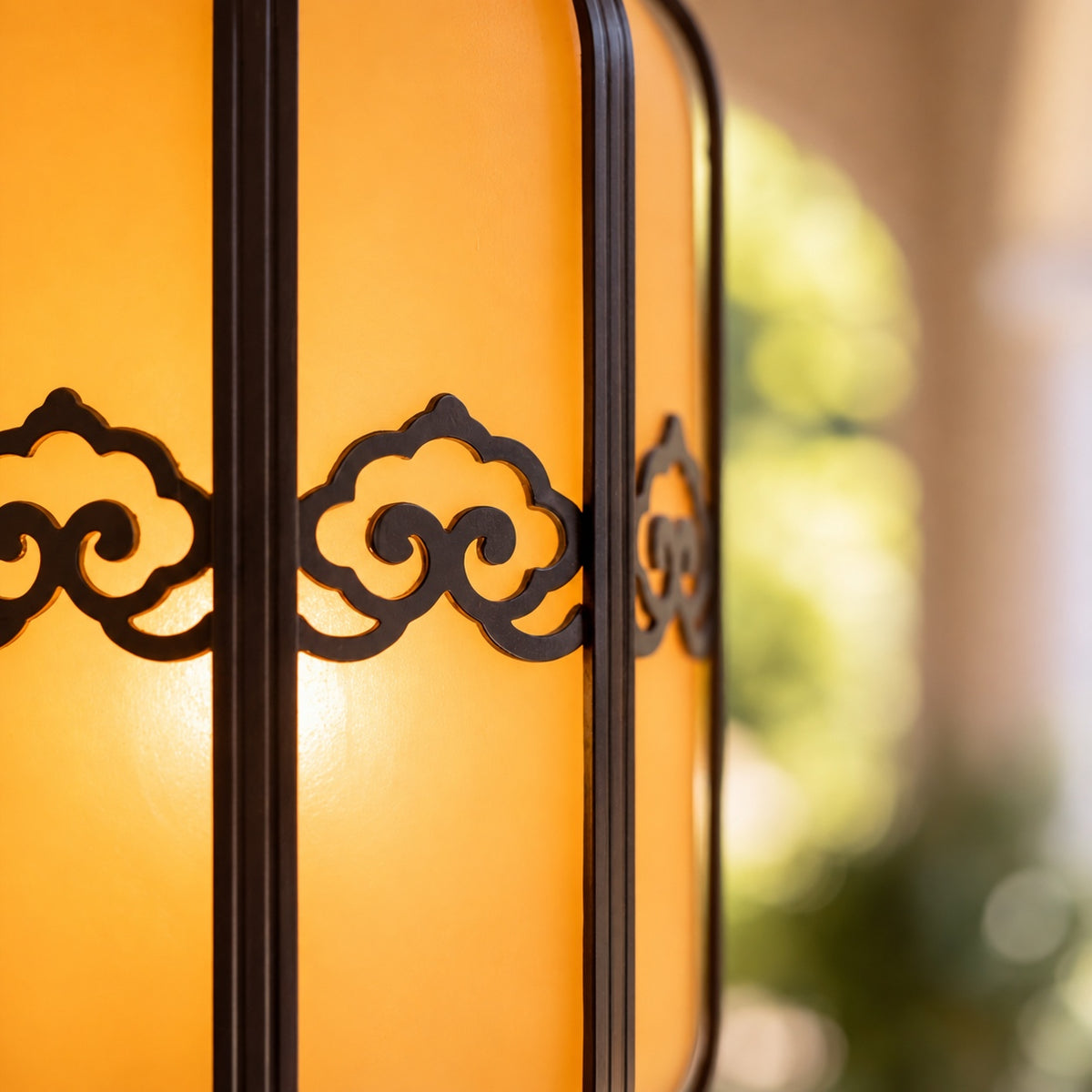 Traditional Outdoor Hanging Light with Faux Alabaster Panels &amp; Sandblasted Black Aluminium Frame
