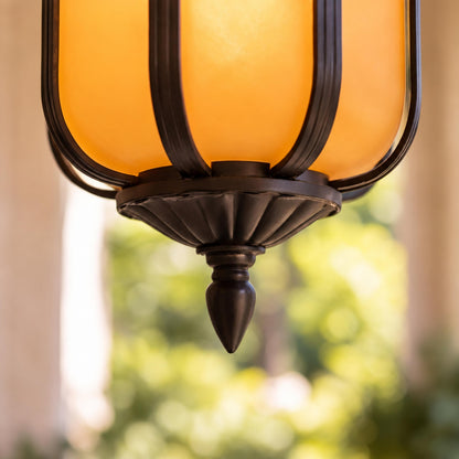 Traditional Outdoor Hanging Light with Faux Alabaster Panels &amp; Sandblasted Black Aluminium Frame