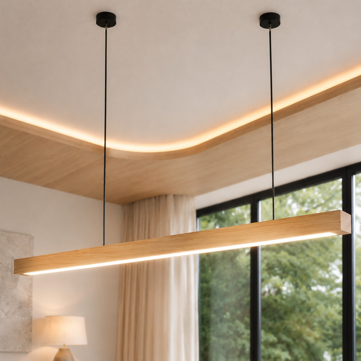 Modern LED Pendant Light Adjustable Hanging Lamp Pine and Black Walnut for Kitchen Island