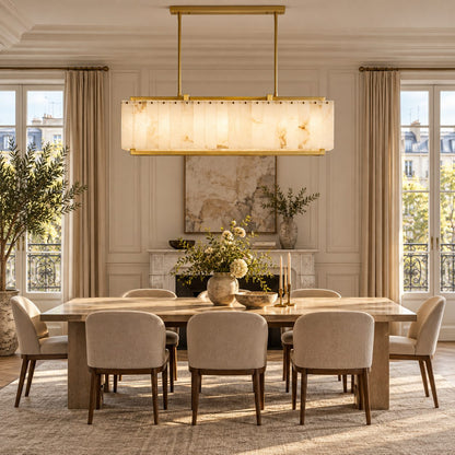 Modern Designer Chandelier Hanging Brass Frame with Alabaster Panels Soft Illumination E12