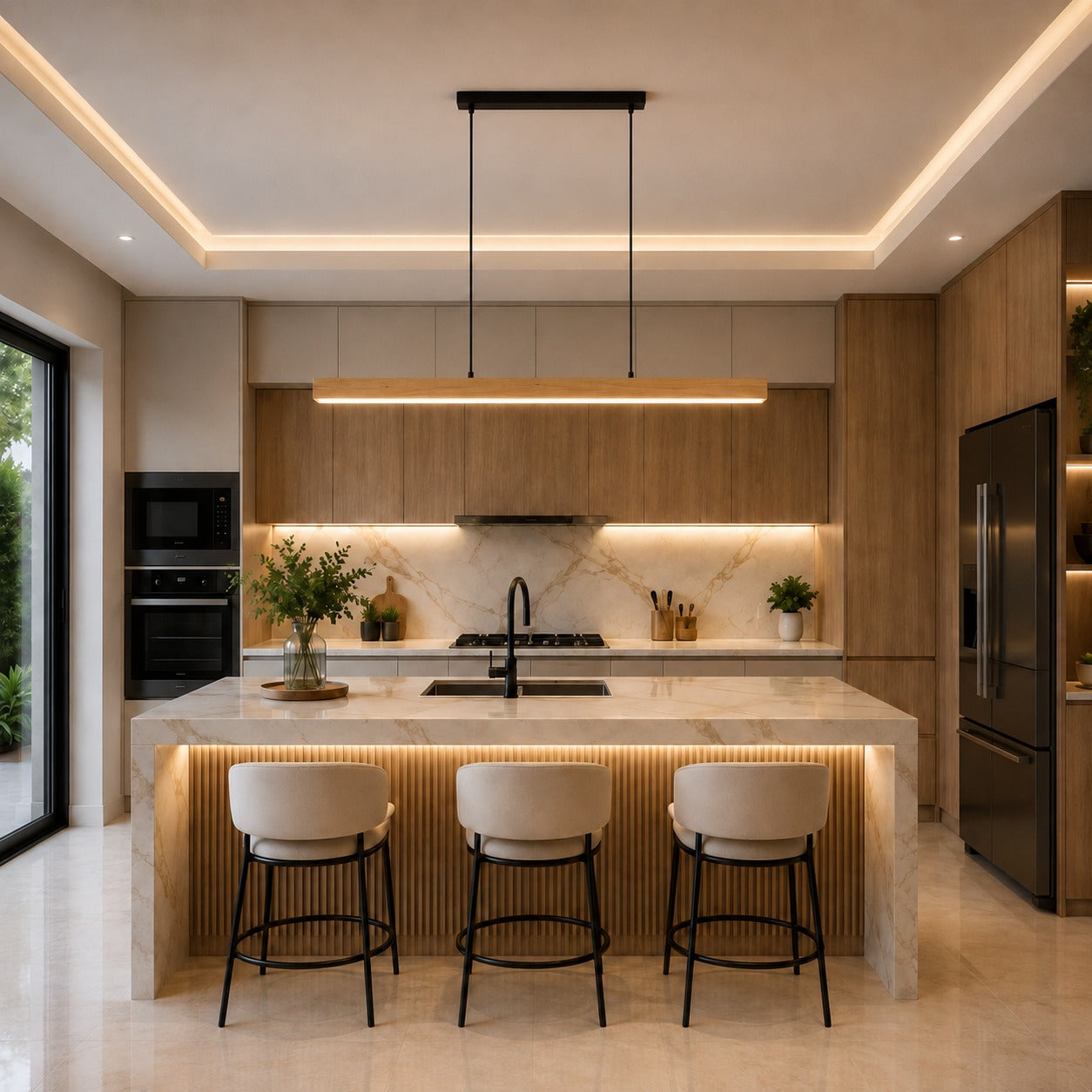 Modern LED Pendant Light Adjustable Hanging Lamp Pine and Black Walnut for Kitchen Island