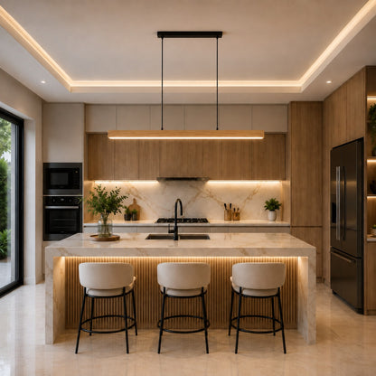 Modern LED Pendant Light Adjustable Hanging Lamp Pine and Black Walnut for Kitchen Island