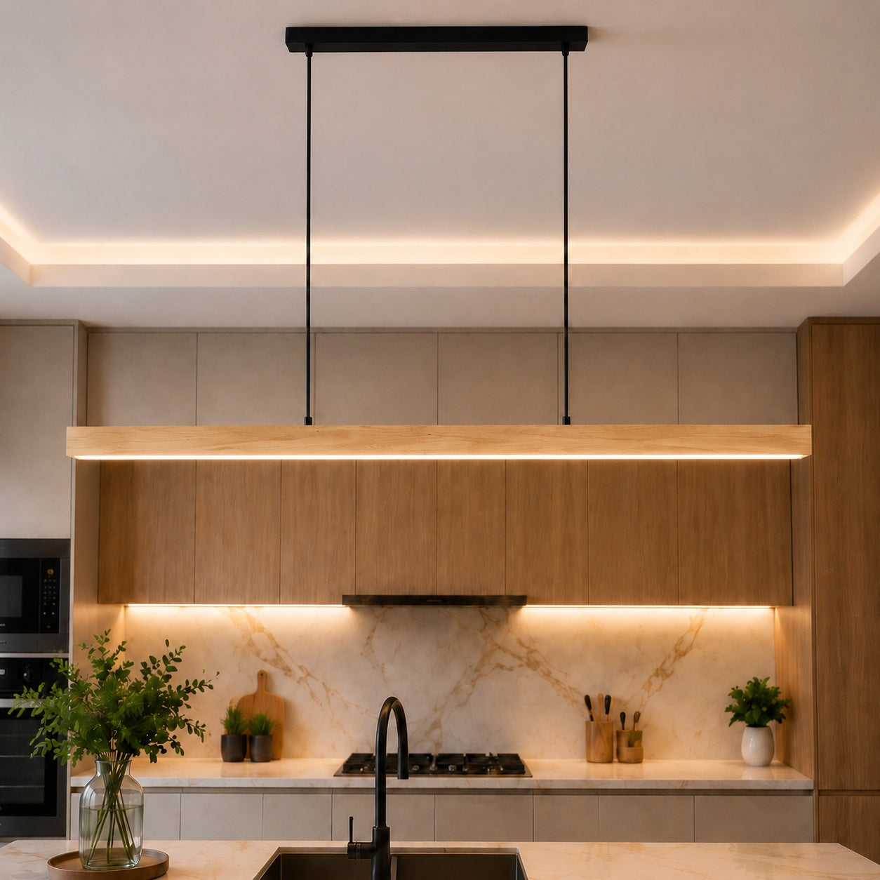 Modern LED Pendant Light Adjustable Hanging Lamp Pine and Black Walnut for Kitchen Island