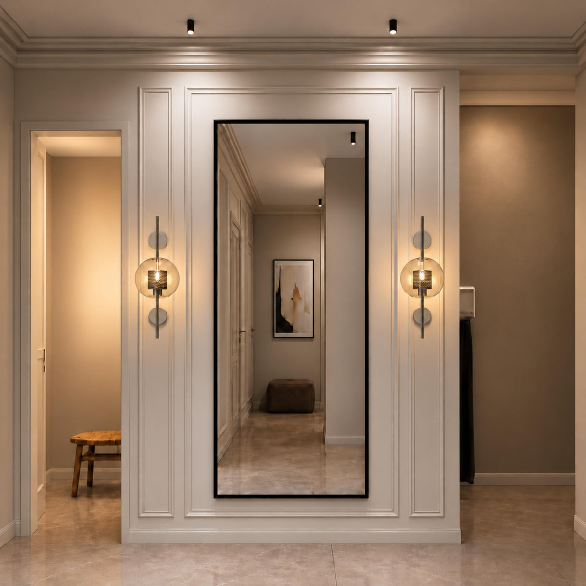 Modern Glass Wall Light Wall Mounted Metal Frame LED Sconce for Indoor Illumination