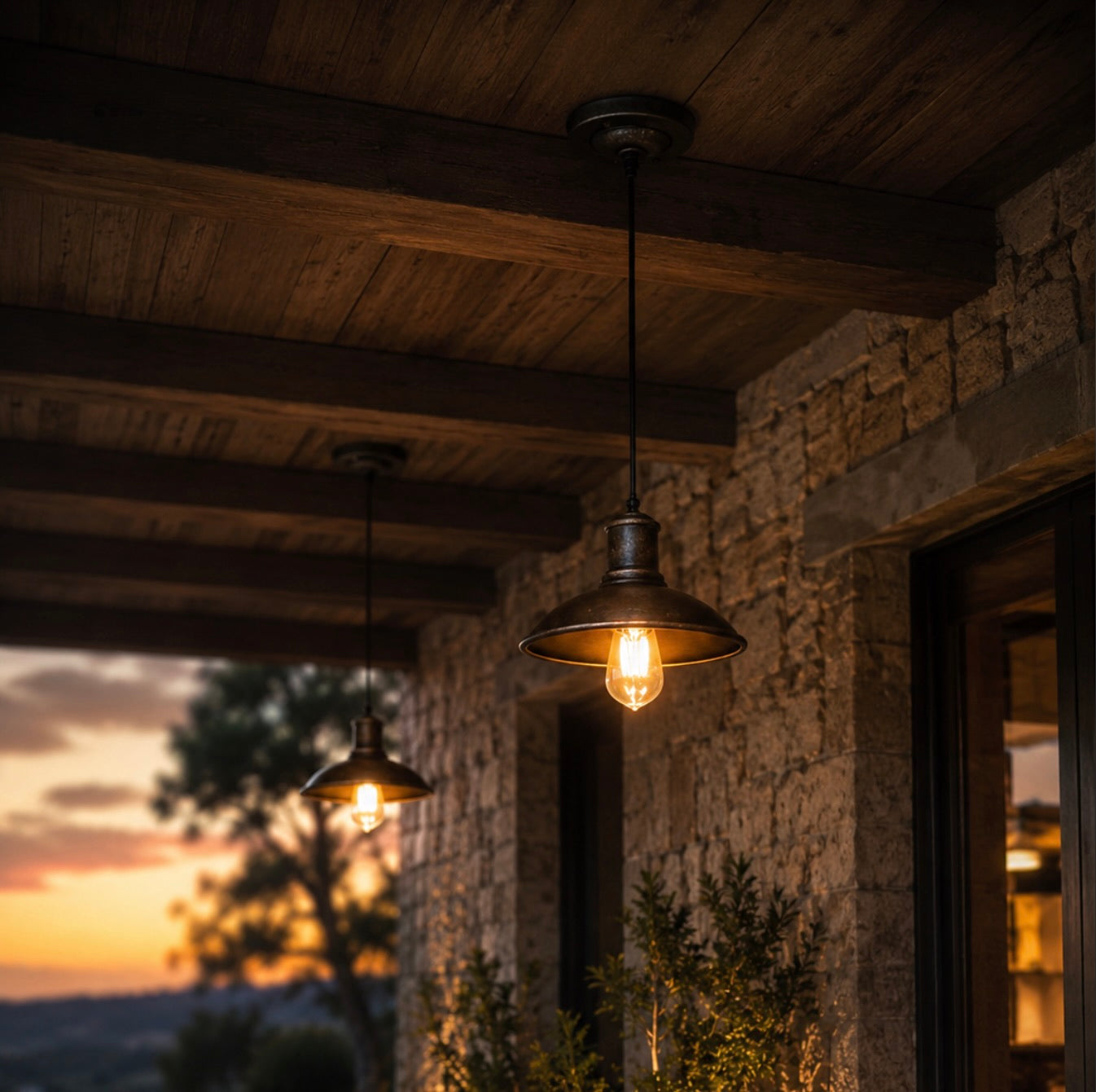 Industrial Outdoor Pendant Light Fixture Hanging Iron Waterproof LED 3000K Warm White