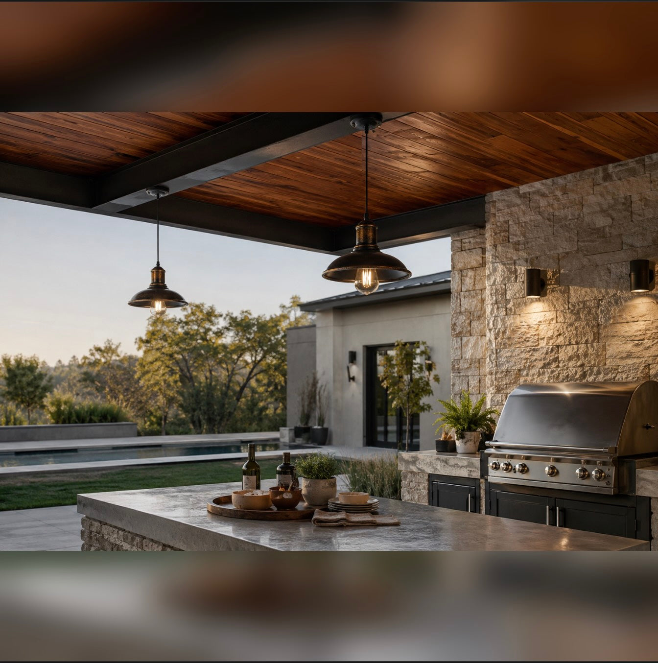 Industrial Outdoor Pendant Light Fixture Hanging Iron Waterproof LED 3000K Warm White