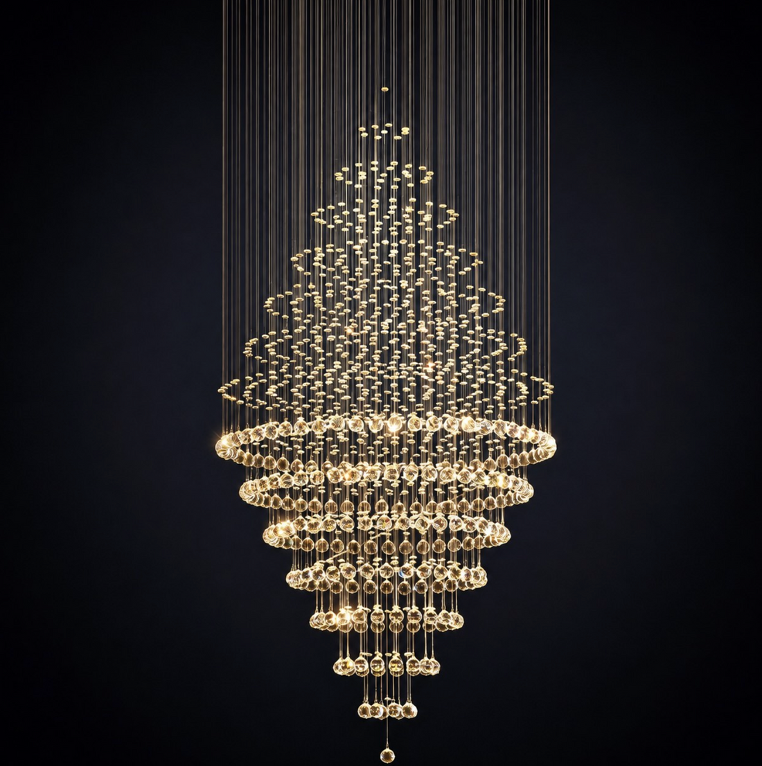 Modern Spiral Chandelier Hanging Fixture Adjustable Chrome Base K9 Crystal LED
