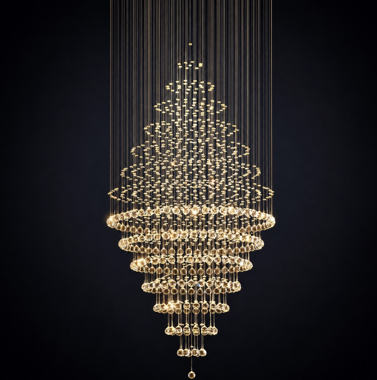 Modern Spiral Chandelier Hanging Fixture Adjustable Chrome Base K9 Crystal LED