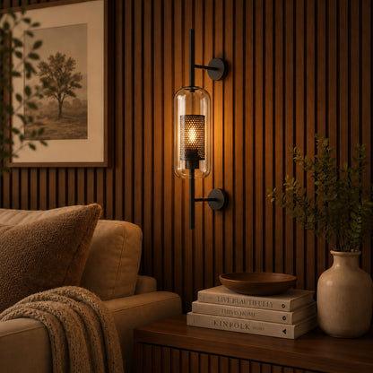 Modern Glass Wall Light Wall Mounted Metal Frame LED Sconce for Indoor Illumination