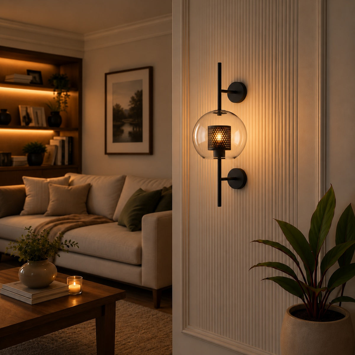 Modern Glass Wall Light Wall Mounted Metal Frame LED Sconce for Indoor Illumination