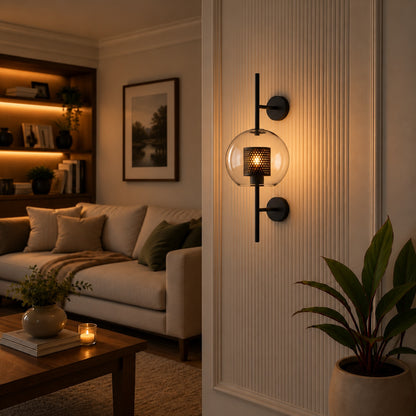 Modern Glass Wall Light Wall Mounted Metal Frame LED Sconce for Indoor Illumination