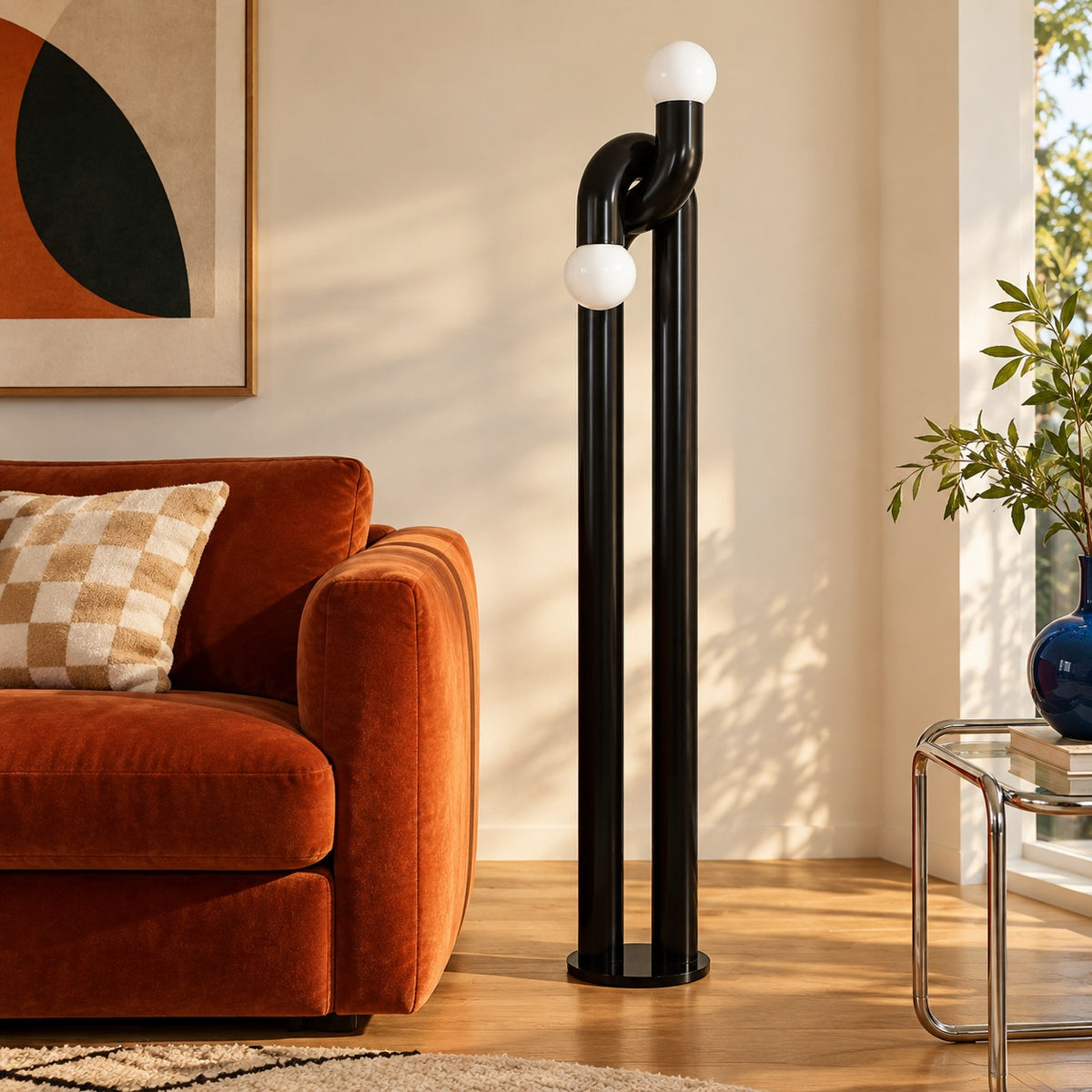 Modern Floor Lamp with Adjustable Height Metal Base for LED Bulbs in Living Room