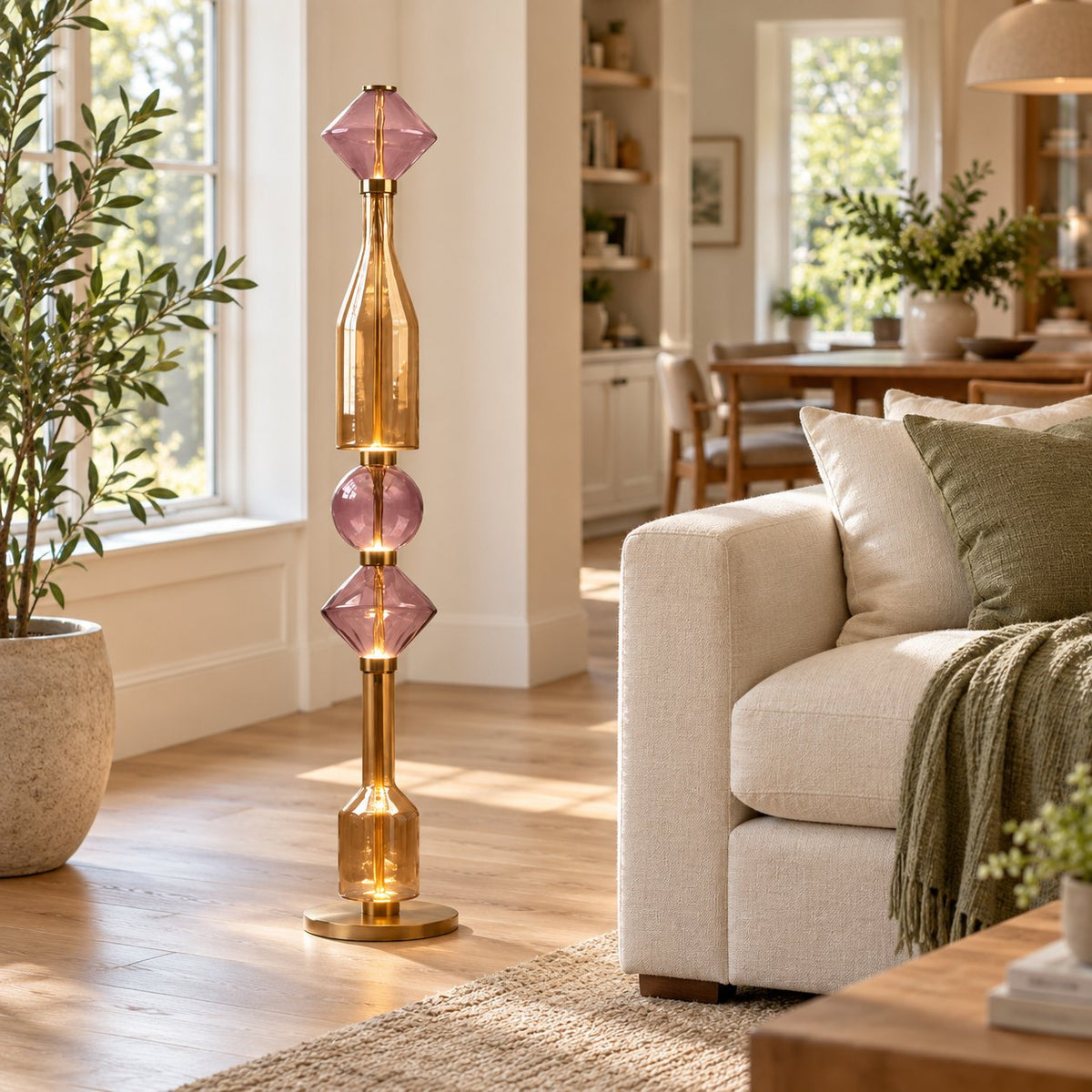 Modern Floor Lamp Adjustable Height Metal Base LED Lighting for Living Room