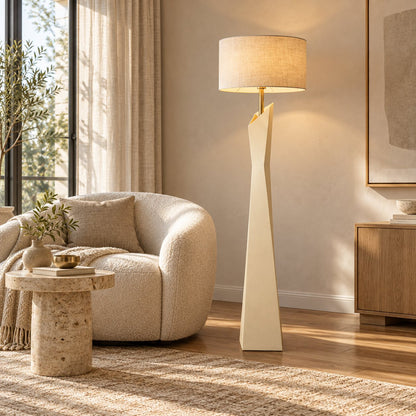 Modern Floor Lamp Adjustable Height Resin and Fabric Shade Dimmable for Living Room Ambient Lighting