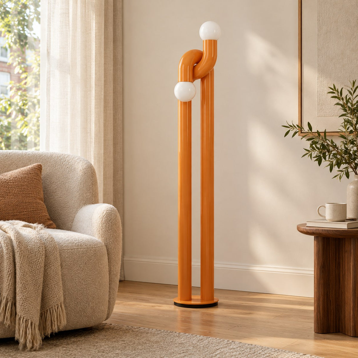Modern Floor Lamp with Adjustable Height Metal Base for LED Bulbs in Living Room