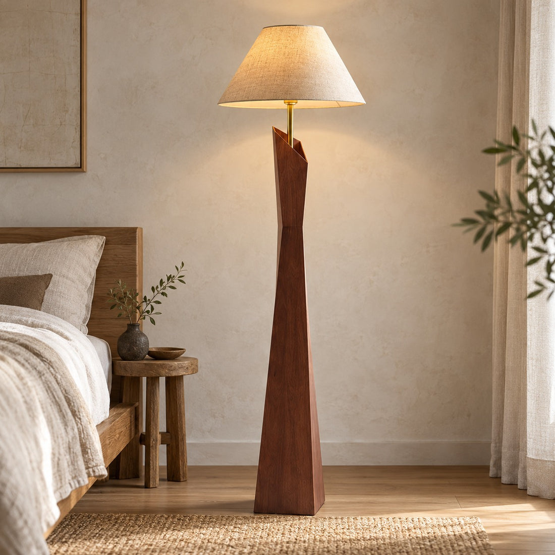 Modern Floor Lamp Adjustable Height Resin and Fabric Shade Dimmable for Living Room Ambient Lighting
