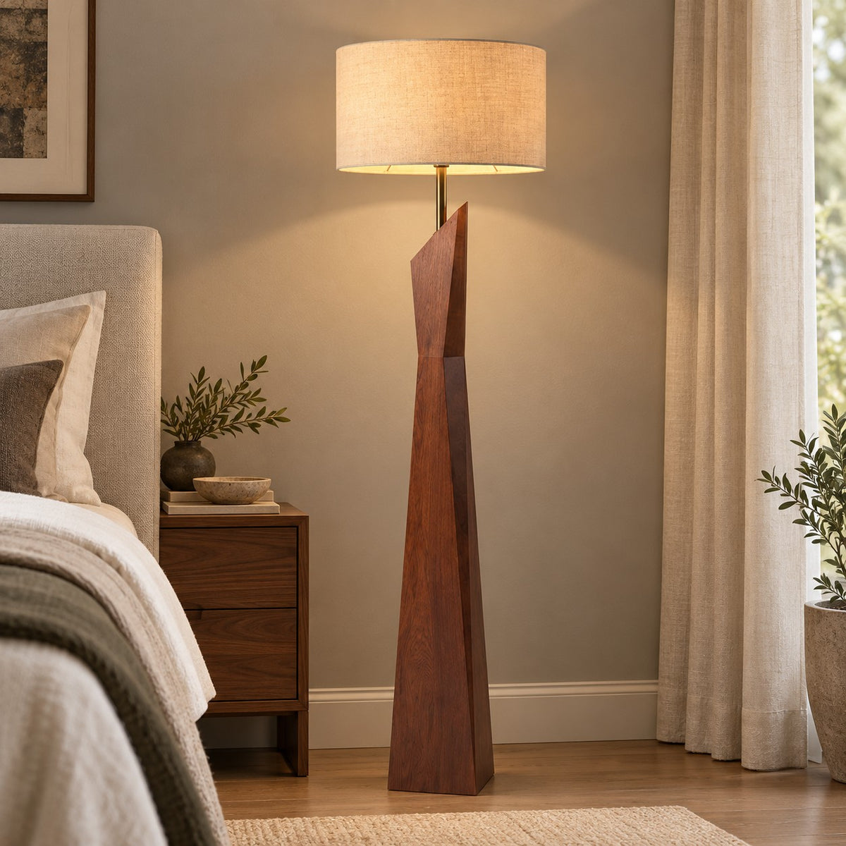 Modern Floor Lamp Adjustable Height Resin and Fabric Shade Dimmable for Living Room Ambient Lighting