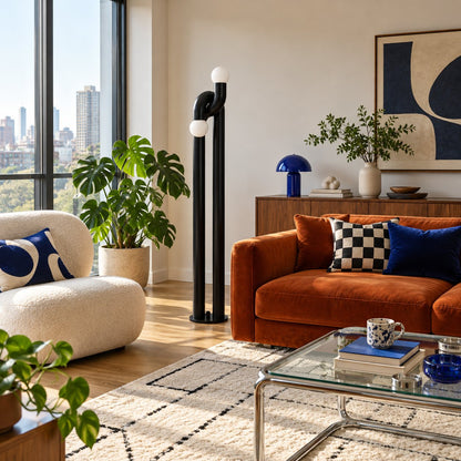 Modern Floor Lamp with Adjustable Height Metal Base for LED Bulbs in Living Room