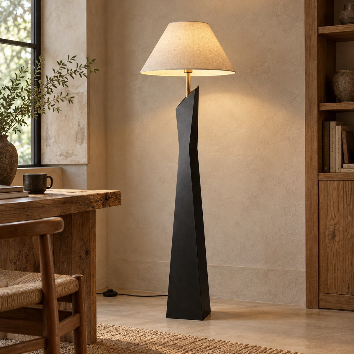 Modern Floor Lamp Adjustable Height Resin and Fabric Shade Dimmable for Living Room Ambient Lighting