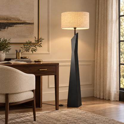 Modern Floor Lamp Adjustable Height Resin and Fabric Shade Dimmable for Living Room Ambient Lighting