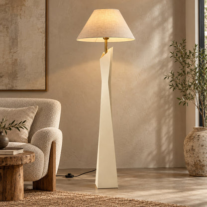 Modern Floor Lamp Adjustable Height Resin and Fabric Shade Dimmable for Living Room Ambient Lighting