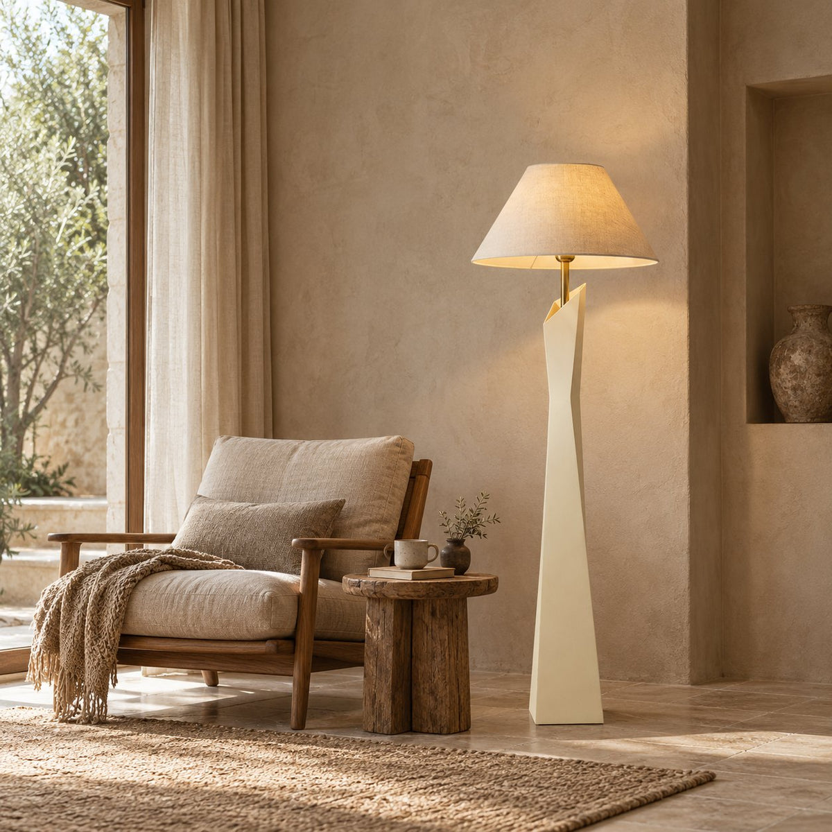 Modern Floor Lamp Adjustable Height Resin and Fabric Shade Dimmable for Living Room Ambient Lighting