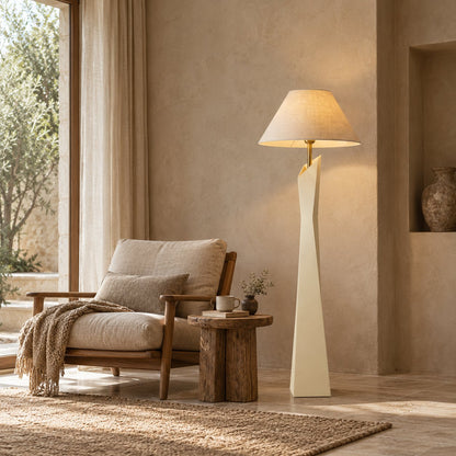Modern Floor Lamp Adjustable Height Resin and Fabric Shade Dimmable for Living Room Ambient Lighting