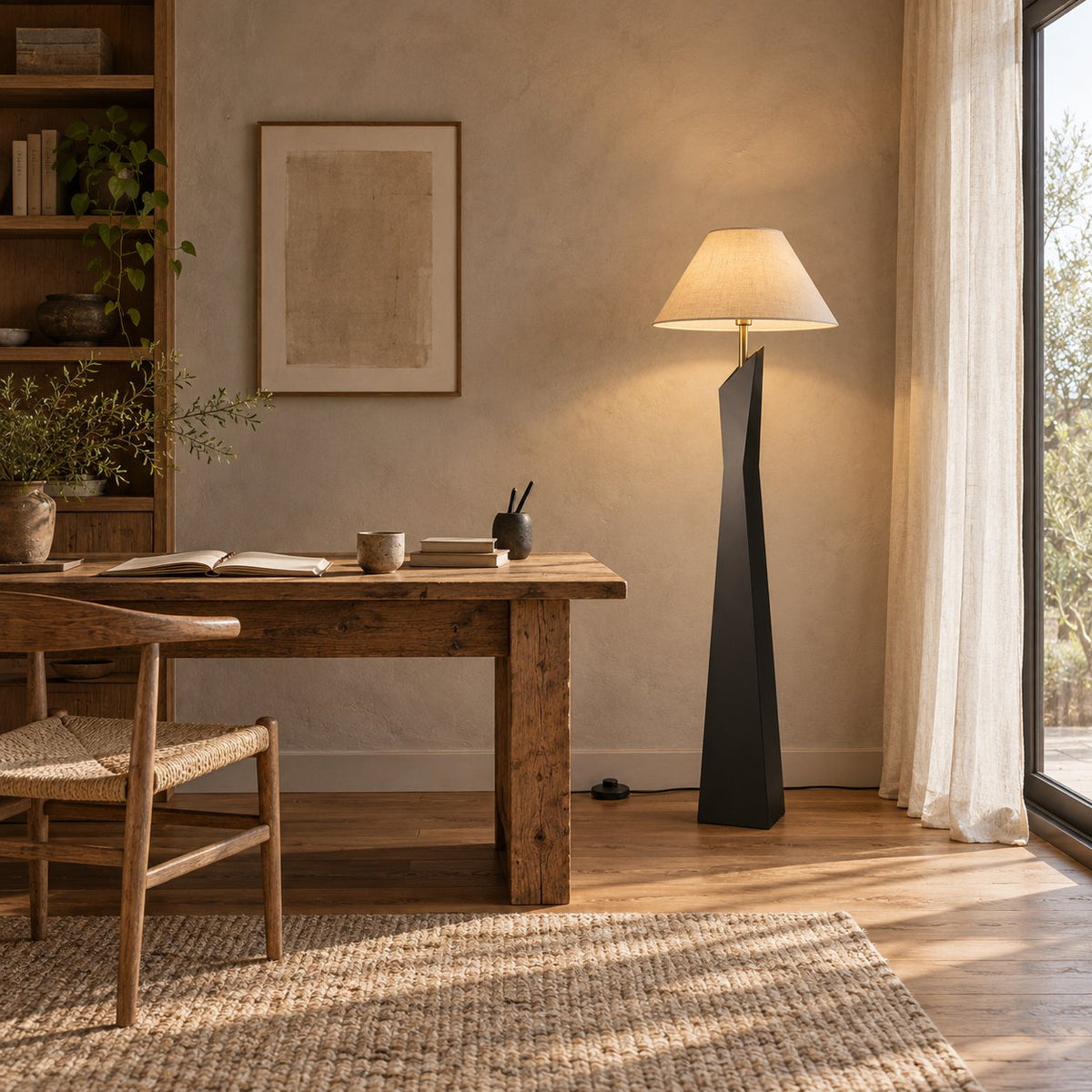 Modern Floor Lamp Adjustable Height Resin and Fabric Shade Dimmable for Living Room Ambient Lighting