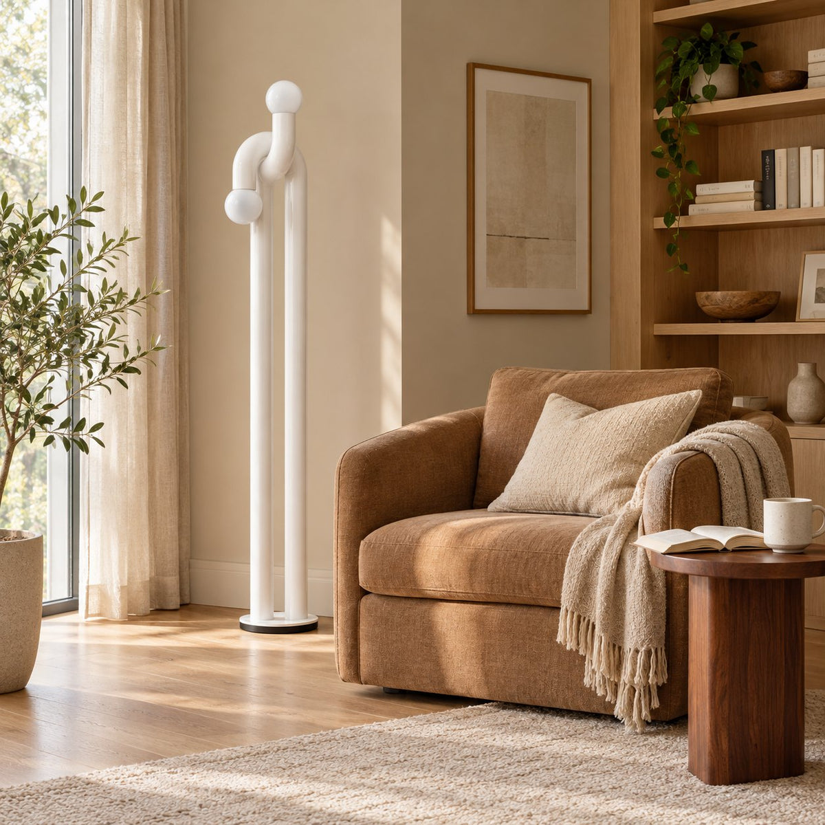 Modern Floor Lamp with Adjustable Height Metal Base for LED Bulbs in Living Room