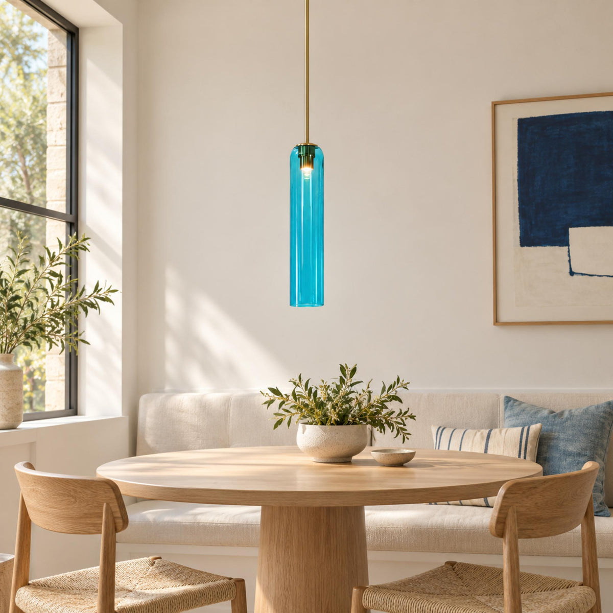Modern Glass Pendant Lamp Adjustable Height LED Hanging Light for Kitchen Lighting