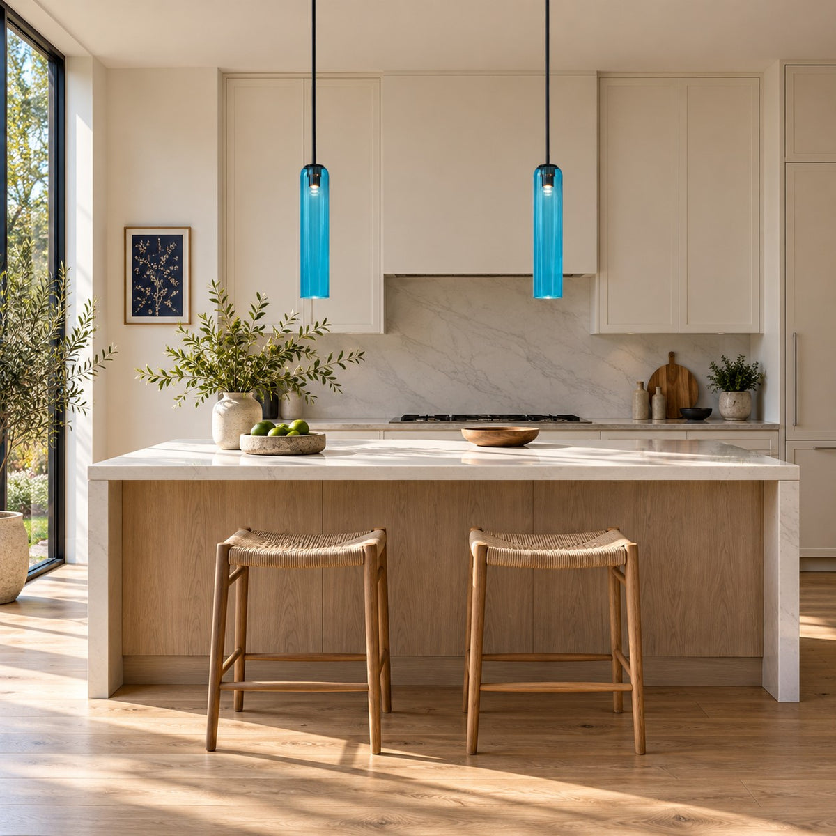 Modern Glass Pendant Lamp Adjustable Height LED Hanging Light for Kitchen Lighting