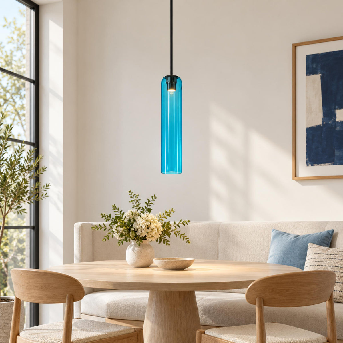 Modern Glass Pendant Lamp Adjustable Height LED Hanging Light for Kitchen Lighting