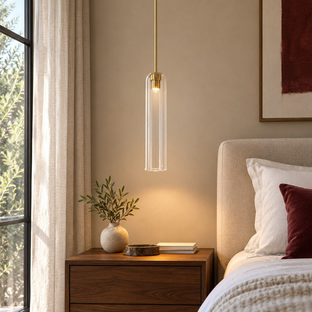 Modern Glass Pendant Lamp Adjustable Height LED Hanging Light for Kitchen Lighting