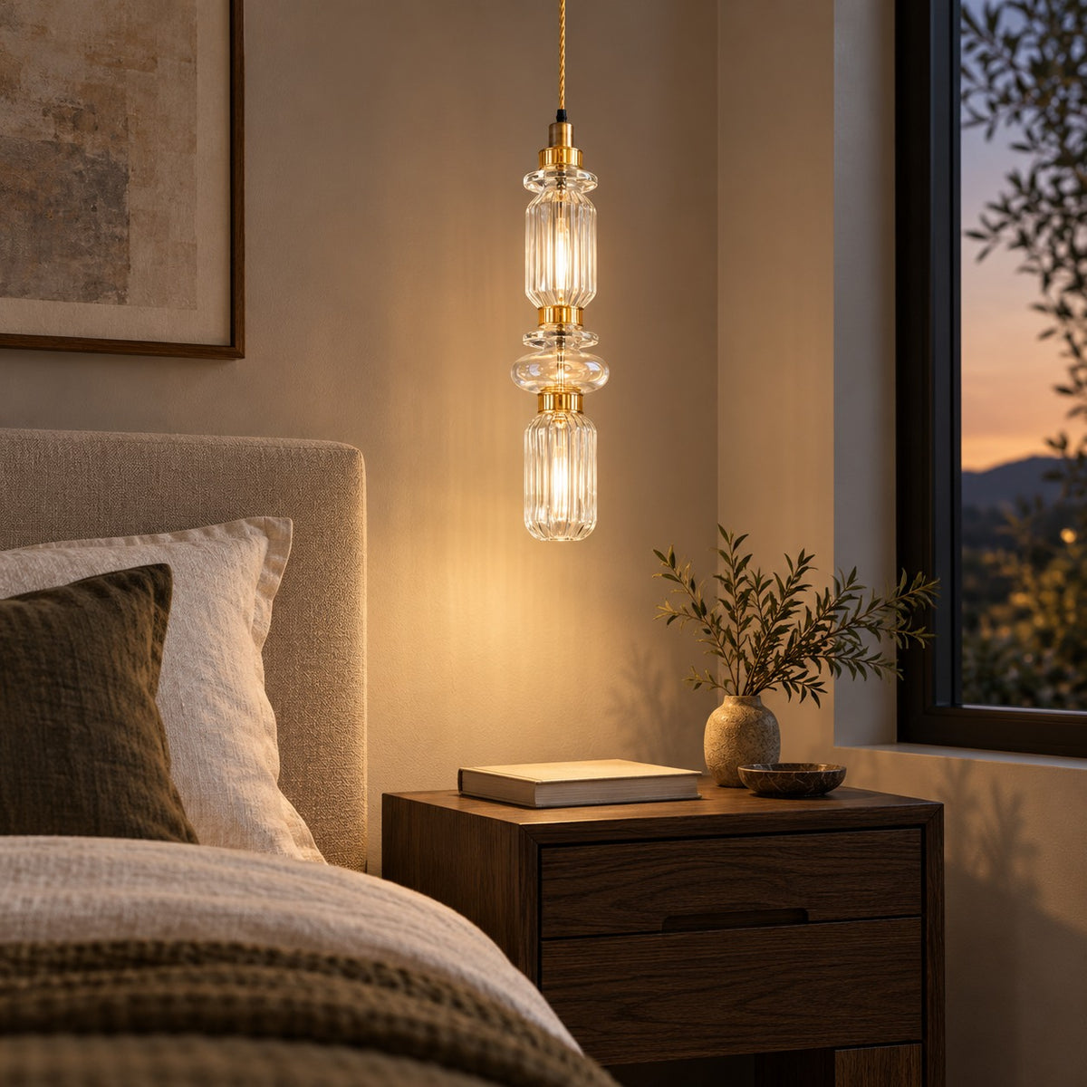 Modern Glass Pendant Lamp Hanging Light Fixture Adjustable LED for Contemporary Spaces