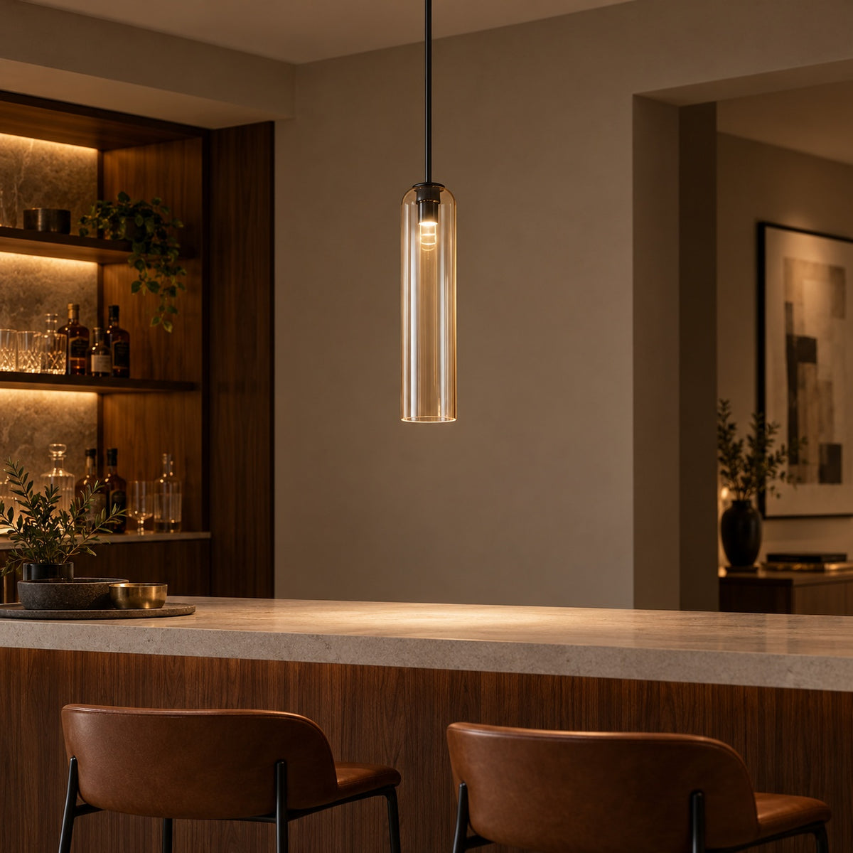 Modern Glass Pendant Lamp Adjustable Height LED Hanging Light for Kitchen Lighting