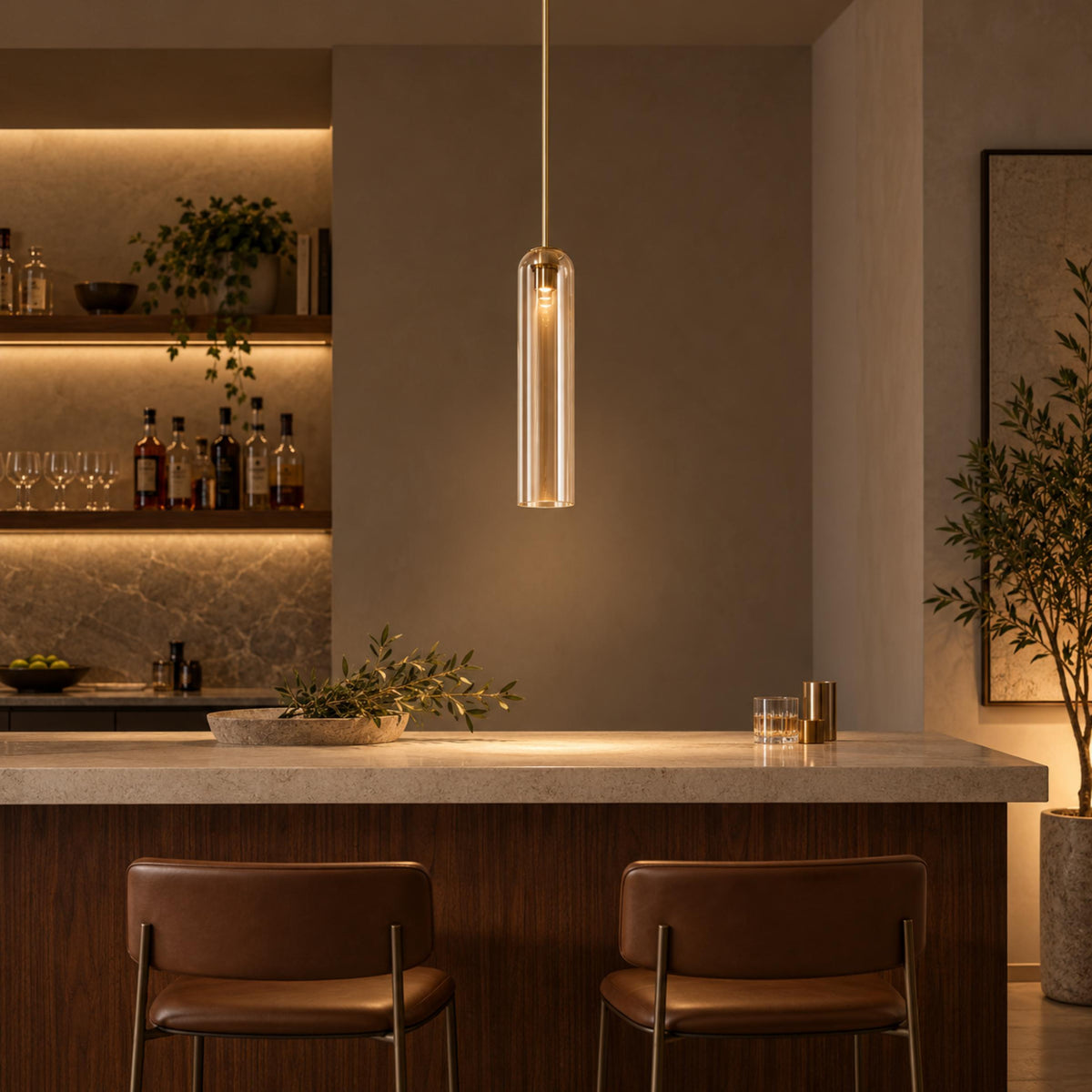 Modern Glass Pendant Lamp Adjustable Height LED Hanging Light for Kitchen Lighting