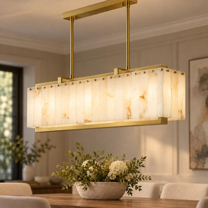 Modern Designer Chandelier Hanging Brass Frame with Alabaster Panels Soft Illumination E12