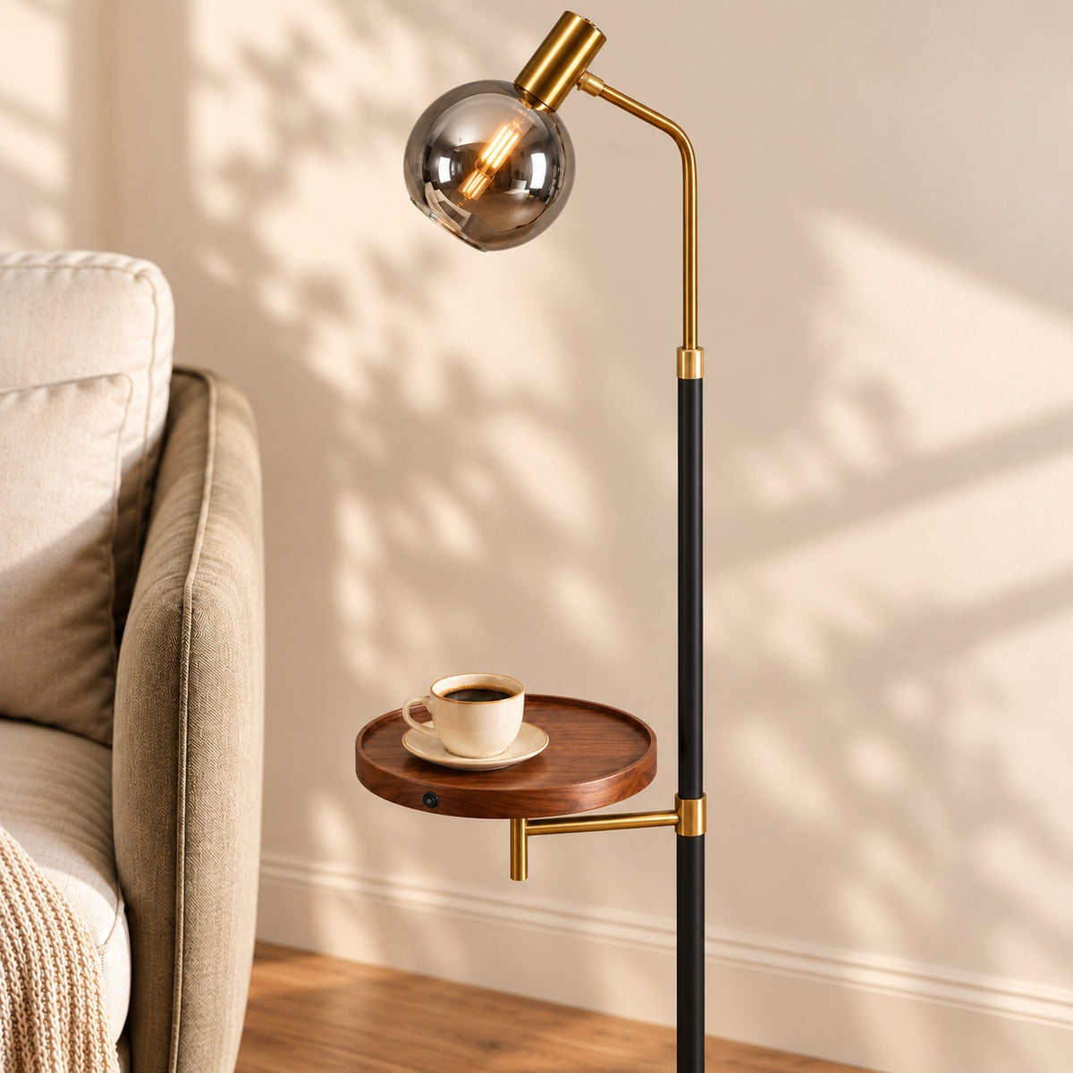 Modern Gold Floor Lamp with Adjustable Height Marble Base USB Powered for Living Room
