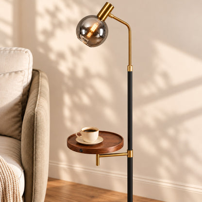 Modern Gold Floor Lamp with Adjustable Height Marble Base USB Powered for Living Room