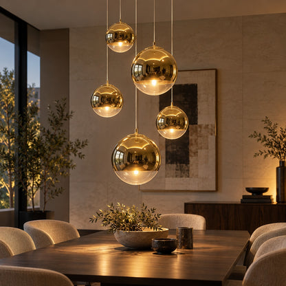 Modern Glass Pendant Light Adjustable Hanging Fixture LED Compatible for Kitchen Lighting