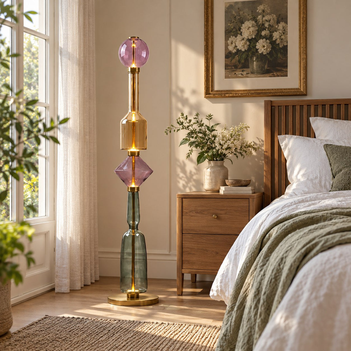 Modern Floor Lamp Adjustable Height Metal Base LED Lighting for Living Room